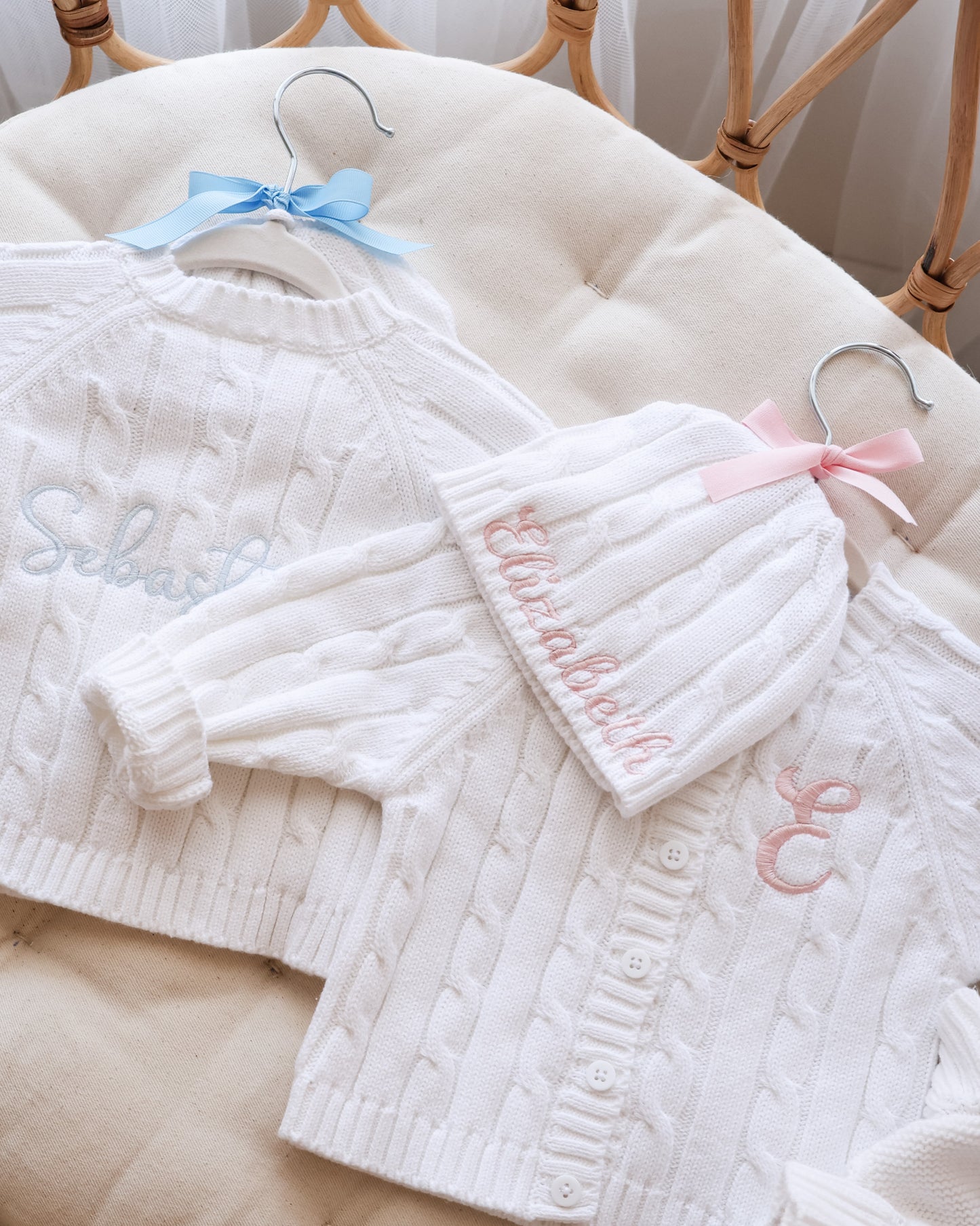 Personalized Cable Knit Cardigan + Hat