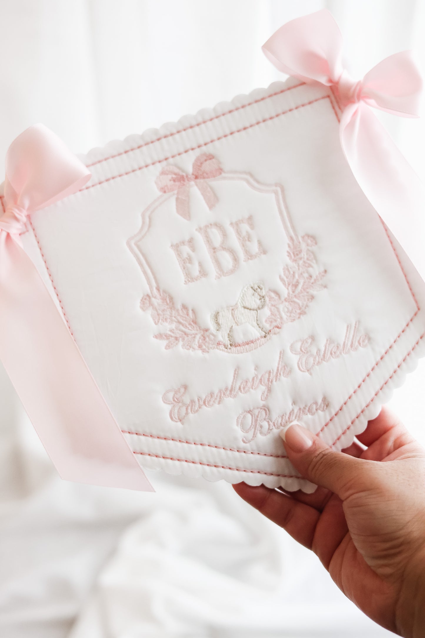 Dainty Rocking Horse Monogram | Heirloom Name Announcement