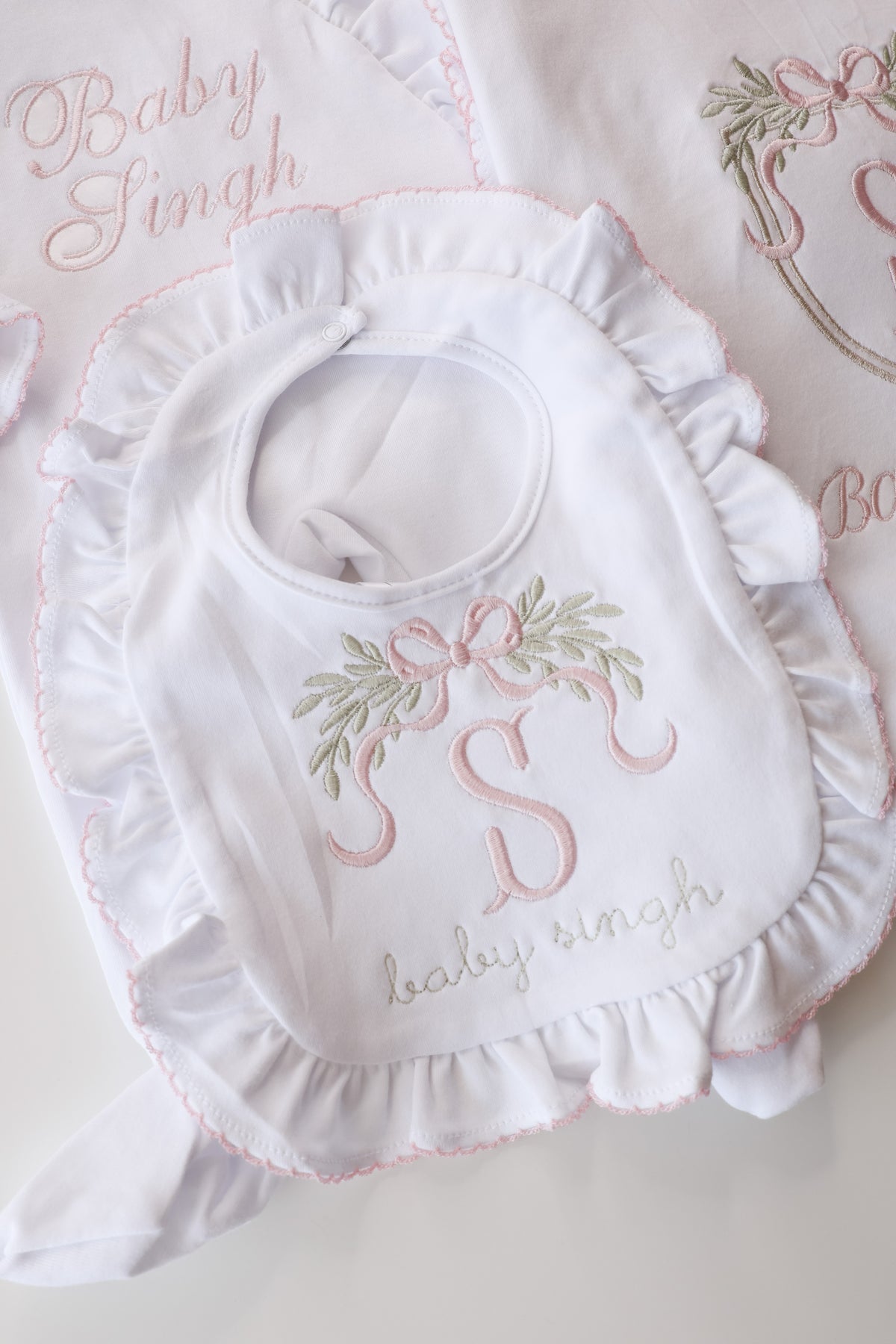 Sweet P Ruffle Bib | Pink Trim