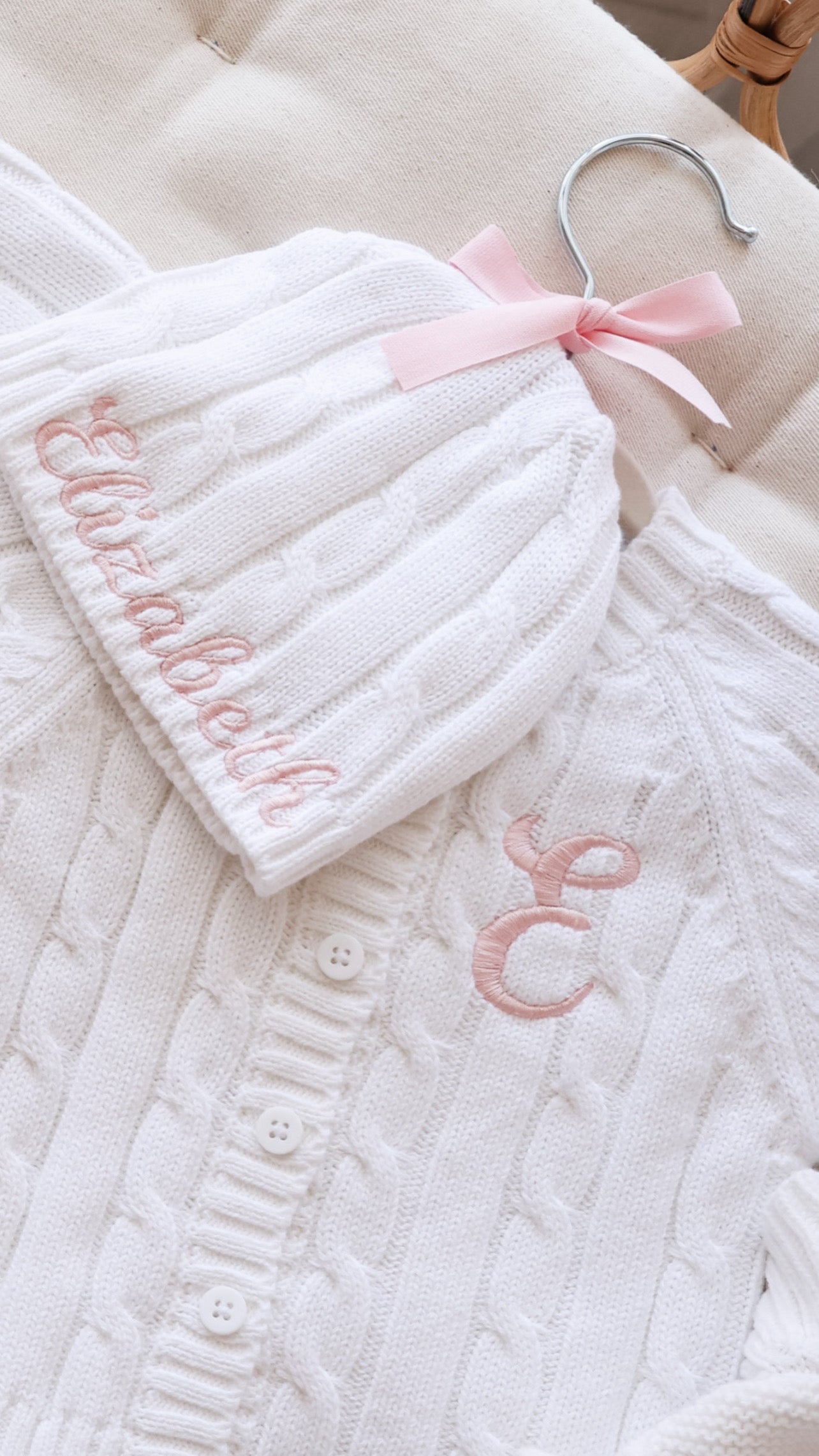 Personalized Cable Knit Cardigan + Hat