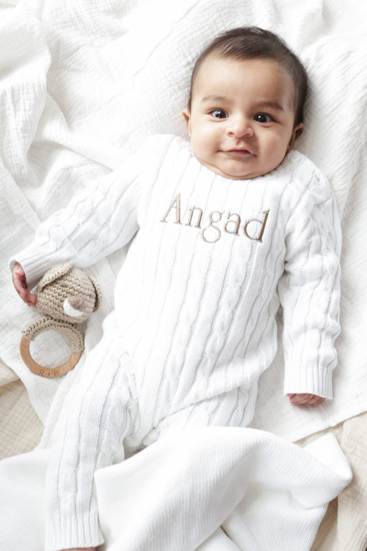 Personalized Cable Knit Romper