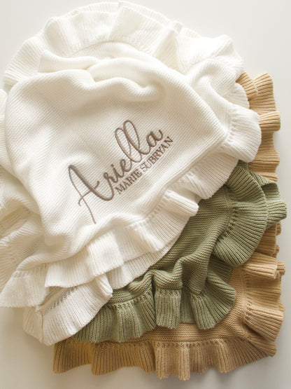 Milk Frill Knit Baby Blanket
