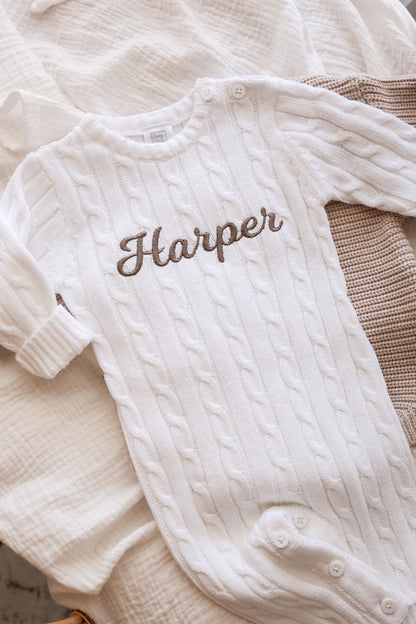 Personalized Cable Knit Romper