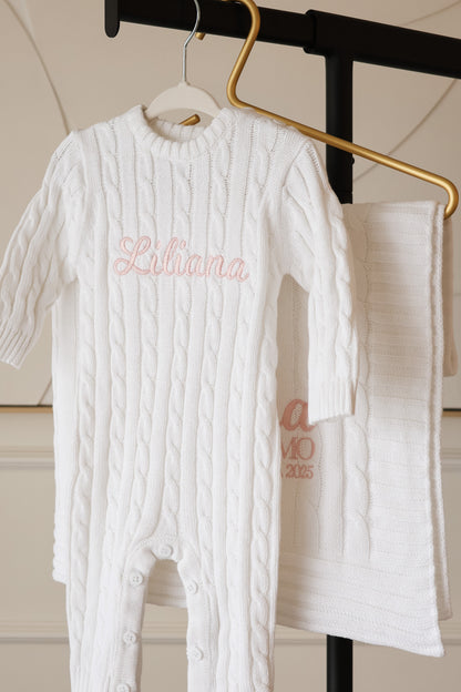Personalized Cable Knit Romper