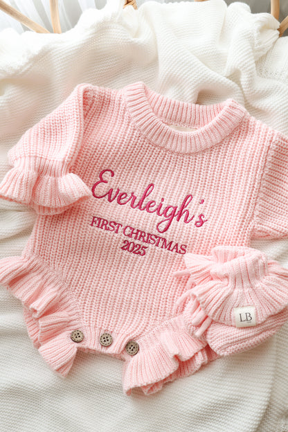 Pink Frill Knit Romper