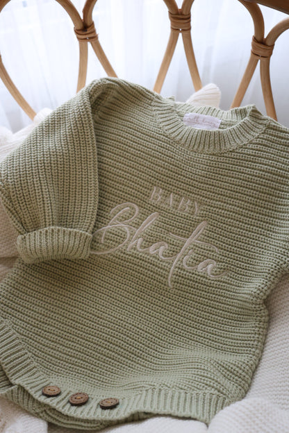 Knit Sweater Onesie | Muted Sage