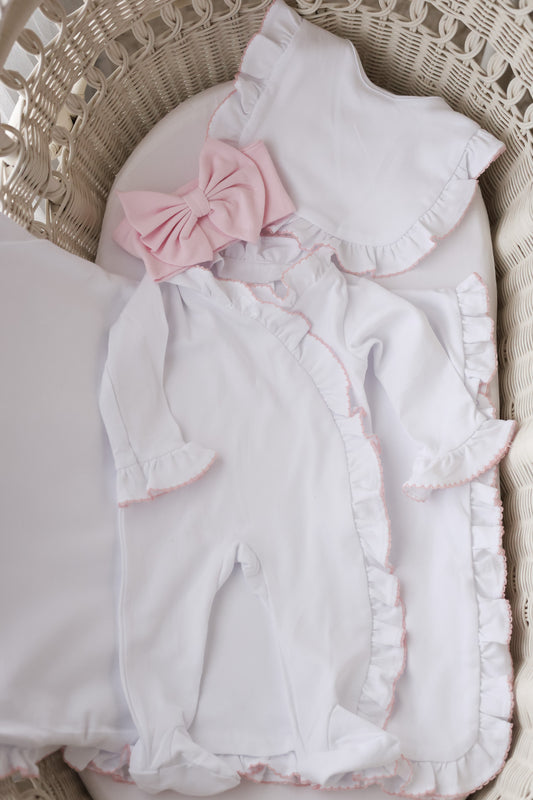 Sweet P Ruffle Footie | Pink Trim