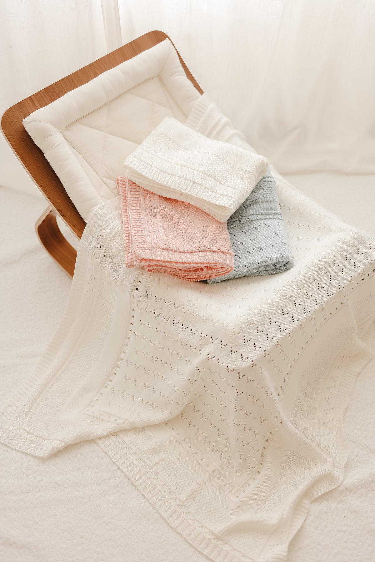 Heirloom Pointelle Knit Baby Blanket | Blue