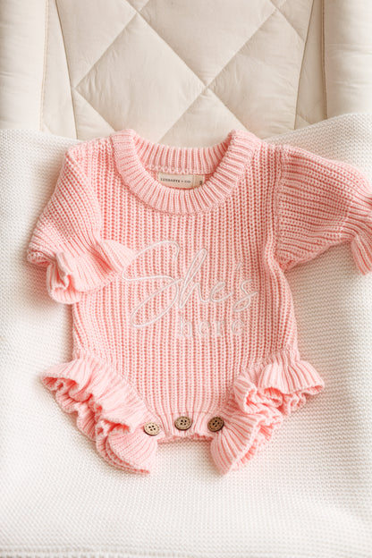Pink Frill Knit Romper