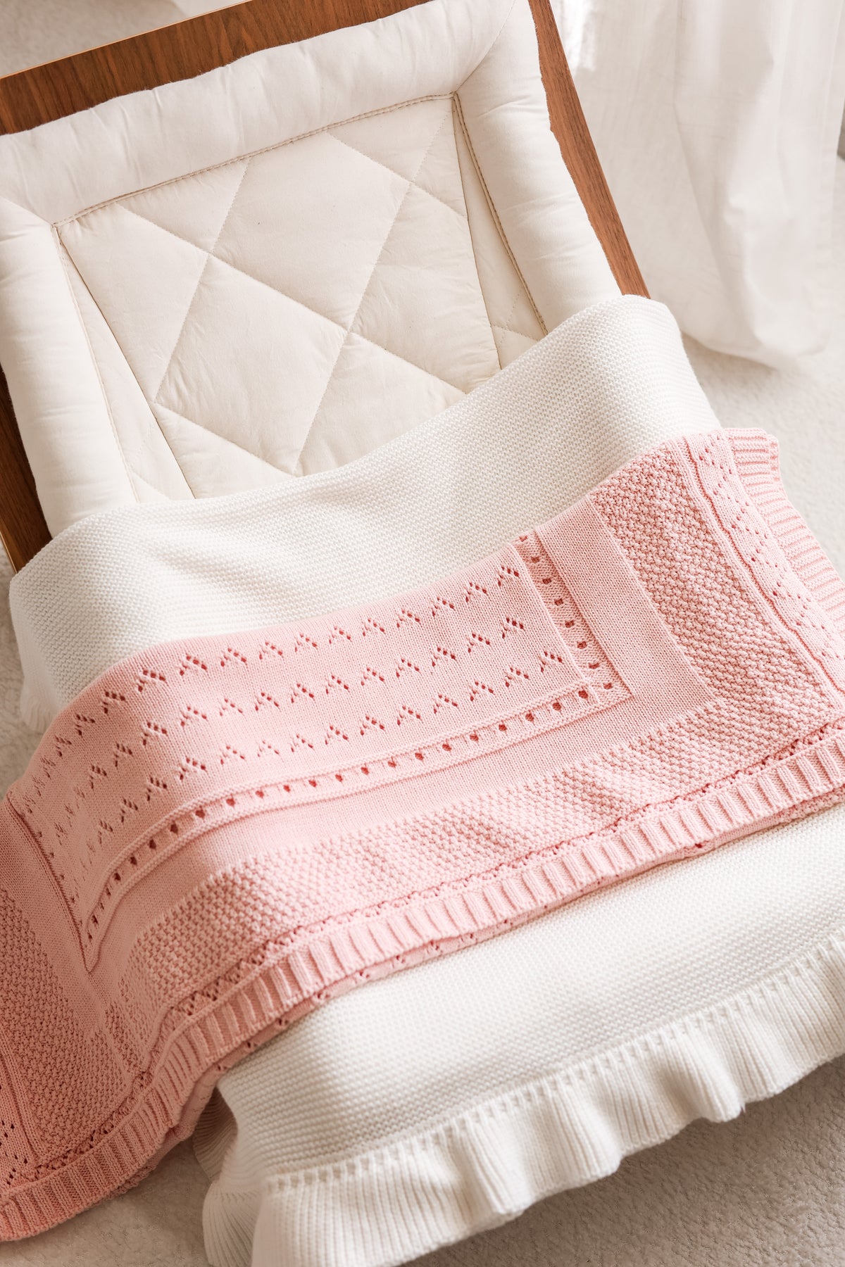 Heirloom Pointelle Knit Baby Blanket | Pink