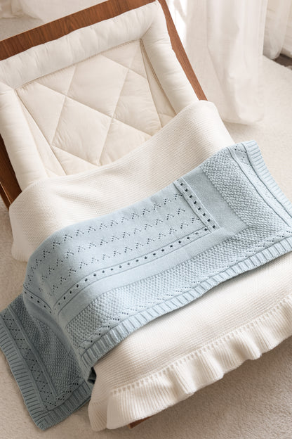 Heirloom Pointelle Knit Baby Blanket | Blue