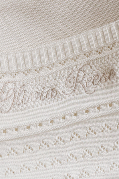 Heirloom Pointelle Knit Baby Blanket | Milk