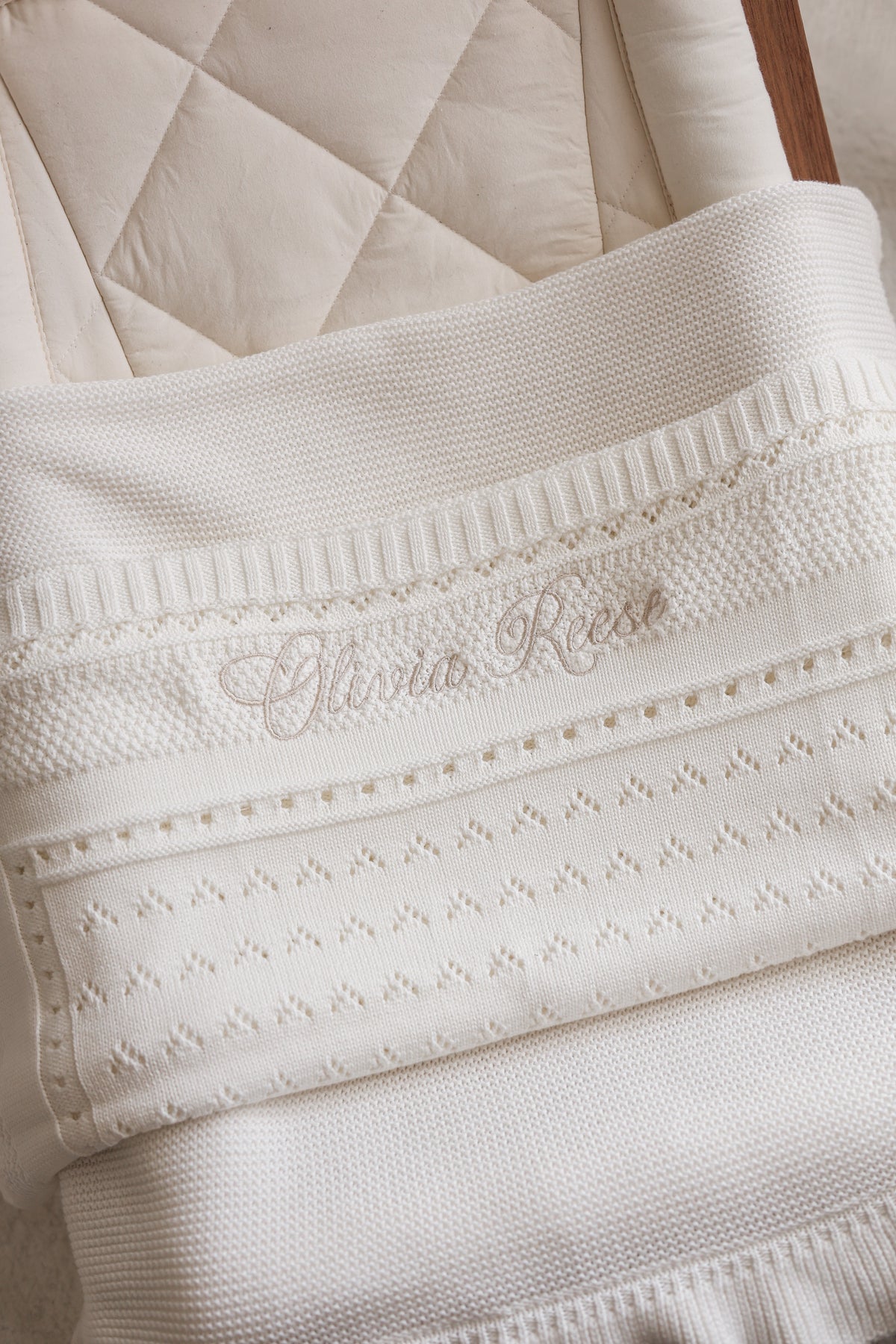 Heirloom Pointelle Knit Baby Blanket | Milk