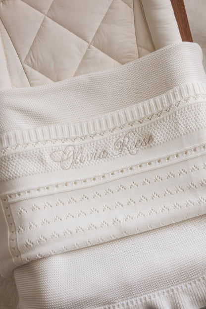 Heirloom Pointelle Knit Baby Blanket | Milk