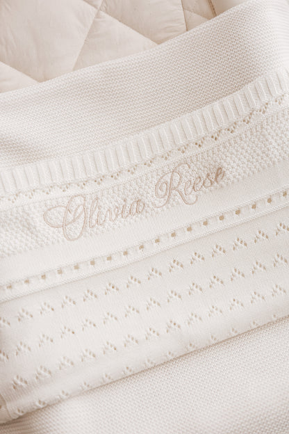 Heirloom Pointelle Knit Baby Blanket | Milk