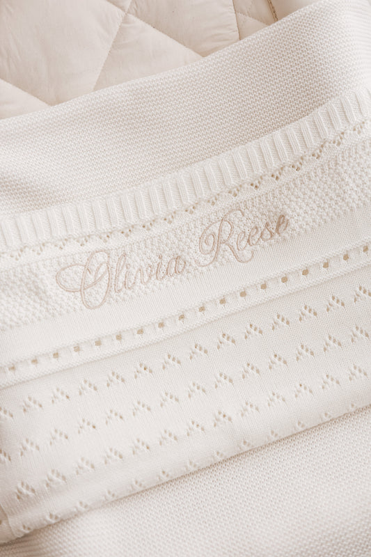 Heirloom Pointelle Knit Baby Blanket | Milk
