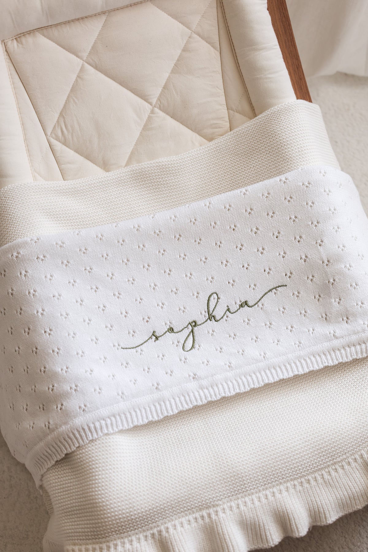 White Pointelle Knit Baby Blanket