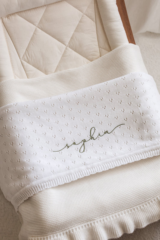 White Pointelle Knit Baby Blanket