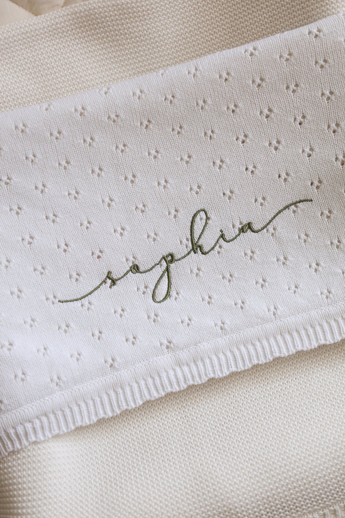 White Pointelle Knit Baby Blanket