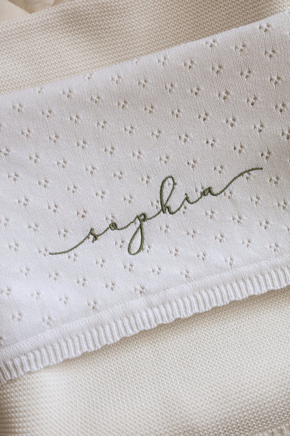White Pointelle Knit Baby Blanket