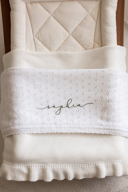 White Pointelle Knit Baby Blanket