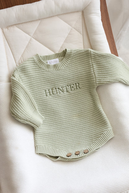 Knit Sweater Onesie | Muted Sage