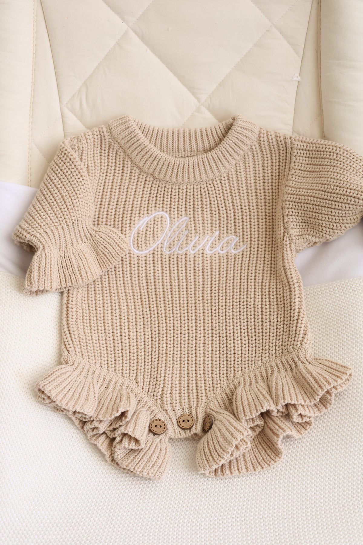 Frill Knit Romper | Oat